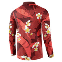 Red Banana Leaf Hawaii Button Sweatshirt Lau Maia Plumeria Tropical Summer Vibes