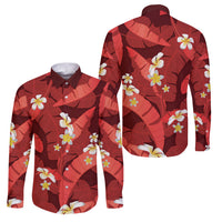 Red Banana Leaf Hawaii Family Matching Long Sleeve Bodycon Dress and Hawaiian Shirt Lau Maia Plumeria Tropical Summer Vibes