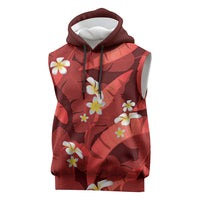 Red Banana Leaf Hawaii Sleeveless Hoodie Lau Maia Plumeria Tropical Summer Vibes LT14 Red - Polynesian Pride