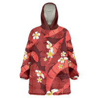 Red Banana Leaf Hawaii Wearable Blanket Hoodie Lau Maia Plumeria Tropical Summer Vibes