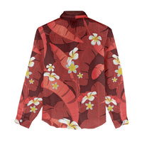 Red Banana Leaf Hawaii Women Casual Shirt Lau Maia Plumeria Tropical Summer Vibes