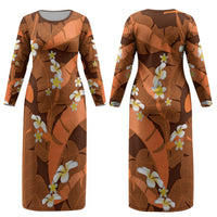 Orange Banana Leaf Hawaii Couples Matching Long Sleeve Bodycon Dress and Long Sleeve Button Shirt Lau Maia Plumeria Tropical Summer Vibes LT14 - Polynesian Pride