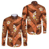 Orange Banana Leaf Hawaii Family Matching Short Sleeve Bodycon Dress and Hawaiian Shirt Lau Maia Plumeria Tropical Summer Vibes LT14 Dad's Shirt - Long Sleeve Orange - Polynesian Pride