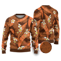 Orange Banana Leaf Hawaii Ugly Christmas Sweater Lau Maia Plumeria Tropical Summer Vibes LT14 Orange - Polynesian Pride