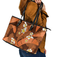 Orange Banana Leaf Hawaii Leather Tote Bag Lau Maia Plumeria Tropical Summer Vibes LT14 - Polynesian Pride