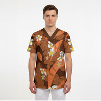 Orange Banana Leaf Hawaii Scrub Top Lau Maia Plumeria Tropical Summer Vibes
