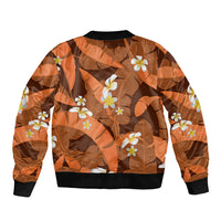 Orange Banana Leaf Hawaii Sleeve Zip Bomber Jacket Lau Maia Plumeria Tropical Summer Vibes
