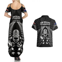 New Zealand Aotearoa Rugby Couples Matching Summer Maxi Dress and Hawaiian Shirt NZ Tiki With Maori Fern World Cup Black Version LT14 - Polynesian Pride