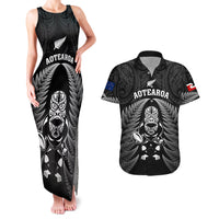 New Zealand Aotearoa Rugby Couples Matching Tank Maxi Dress and Hawaiian Shirt NZ Tiki With Maori Fern World Cup Black Version LT14 Black - Polynesian Pride