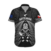 New Zealand Aotearoa Rugby Hawaiian Shirt NZ Tiki With Maori Fern World Cup Black Version LT14 Black - Polynesian Pride