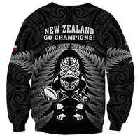 New Zealand Aotearoa Rugby Sweatshirt NZ Tiki With Maori Fern World Cup Black Version LT14 - Polynesian Pride