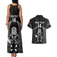 Custom New Zealand Aotearoa Rugby Couples Matching Tank Maxi Dress and Hawaiian Shirt NZ Tiki With Maori Fern World Cup Black Version LT14 - Polynesian Pride
