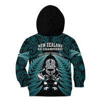 New Zealand Aotearoa Rugby Kid Hoodie NZ Tiki With Maori Fern World Cup Turquoise Version LT14 - Polynesian Pride