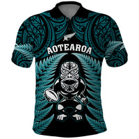 New Zealand Aotearoa Rugby Polo Shirt NZ Tiki With Maori Fern World Cup Turquoise Version LT14 Turquoise - Polynesian Pride
