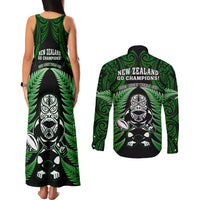 New Zealand Aotearoa Rugby Couples Matching Tank Maxi Dress and Long Sleeve Button Shirts NZ Tiki With Maori Fern World Cup Green Version LT14 - Polynesian Pride