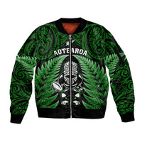 New Zealand Aotearoa Rugby Sleeve Zip Bomber Jacket NZ Tiki With Maori Fern World Cup Green Version LT14 Unisex Green - Polynesian Pride