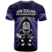 New Zealand Aotearoa Rugby T Shirt NZ Tiki With Maori Fern World Cup Blue Version LT14 - Polynesian Pride