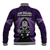 New Zealand Aotearoa Rugby Baseball Jacket NZ Tiki With Maori Fern World Cup Purple Version LT14 - Polynesian Pride