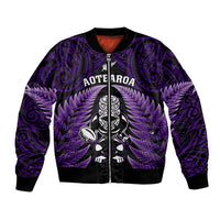 New Zealand Aotearoa Rugby Bomber Jacket NZ Tiki With Maori Fern World Cup Purple Version LT14 Unisex Purple - Polynesian Pride