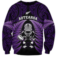New Zealand Aotearoa Rugby Sweatshirt NZ Tiki With Maori Fern World Cup Purple Version LT14 Unisex Purple - Polynesian Pride