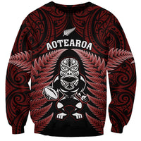 New Zealand Aotearoa Rugby Sweatshirt NZ Tiki With Maori Fern World Cup Red Version LT14 Unisex Red - Polynesian Pride