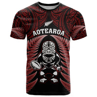 New Zealand Aotearoa Rugby T Shirt NZ Tiki With Maori Fern World Cup Red Version LT14 Red - Polynesian Pride