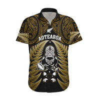New Zealand Aotearoa Rugby Hawaiian Shirt NZ Tiki With Maori Fern World Cup Gold Version LT14 Gold - Polynesian Pride