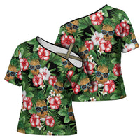Pineapple Skull Aloha Hawaii Cross Shoulder Shirt Summer Vibes Tropical Seamless Pattern - Polynesian Pride
