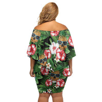 Pineapple Skull Aloha Hawaii Family Matching Off Shoulder Short Dress and Hawaiian Shirt Summer Vibes Tropical Seamless Pattern - Polynesian Pride