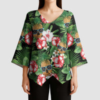 Pineapple Skull Aloha Hawaii Kimono Sleeve Blouse Summer Vibes Tropical Seamless Pattern - Polynesian Pride