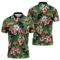 Pineapple Skull Aloha Hawaii Zipper Polo Shirt Summer Vibes Tropical Seamless Pattern - Polynesian Pride