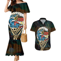 Aloha Hawaii Surfing Skull Couples Matching Mermaid Dress and Hawaiian Shirt Shaka Skeleton Ride The Waves - Polynesian Pride
