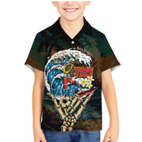 Aloha Hawaii Surfing Skull Family Matching Mermaid Dress and Hawaiian Shirt Shaka Skeleton Ride The Waves - Polynesian Pride