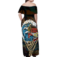 Aloha Hawaii Surfing Skull Family Matching Off Shoulder Maxi Dress and Hawaiian Shirt Shaka Skeleton Ride The Waves - Polynesian Pride