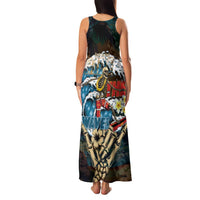 Aloha Hawaii Surfing Skull Family Matching Tank Maxi Dress and Hawaiian Shirt Shaka Skeleton Ride The Waves - Polynesian Pride