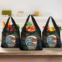Aloha Hawaii Surfing Skull Grocery Bag Shaka Skeleton Ride The Waves - Polynesian Pride