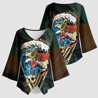 Aloha Hawaii Surfing Skull Kimono Sleeve Blouse Shaka Skeleton Ride The Waves - Polynesian Pride
