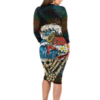 Aloha Hawaii Surfing Skull Long Sleeve Bodycon Dress Shaka Skeleton Ride The Waves - Polynesian Pride