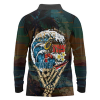 Aloha Hawaii Surfing Skull Long Sleeve Polo Shirt Shaka Skeleton Ride The Waves - Polynesian Pride