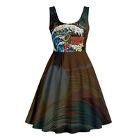 Aloha Hawaii Surfing Skull Midi Dress Shaka Skeleton Ride The Waves - Polynesian Pride