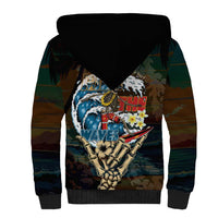 Aloha Hawaii Surfing Skull Sherpa Hoodie Shaka Skeleton Ride The Waves - Polynesian Pride