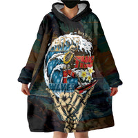 Aloha Hawaii Surfing Skull Wearable Blanket Hoodie Shaka Skeleton Ride The Waves - Polynesian Pride