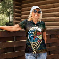 Aloha Hawaii Surfing Skull Women Polo Shirt Shaka Skeleton Ride The Waves - Polynesian Pride