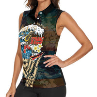 Aloha Hawaii Surfing Skull Women Sleeveless Polo Shirt Shaka Skeleton Ride The Waves - Polynesian Pride