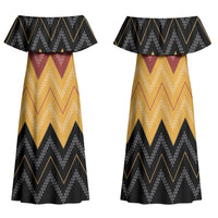 Kaokao Maori Tukutuku Inspired New Zealand Family Matching Off Shoulder Maxi Dress and Hawaiian Shirt LT14 Mom's Dress Multicolor - Polynesian Pride