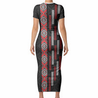 Roimata Toroa Maori Taniko Inspired New Zealand Short Sleeve Bodycon Dress LT14 - Polynesian Pride