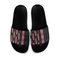 Roimata Toroa Maori Taniko Inspired New Zealand Slide Sandals LT14 Black - Polynesian Pride