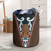 New Zealand Whakairo Laundry Basket Tiki Maori Carving Taniko Motifs LT14 Multicolor - Polynesian Pride