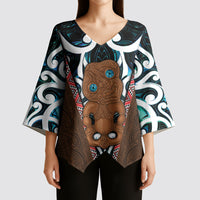 New Zealand Whakairo Kimono Sleeve Blouse Tiki Maori Carving Taniko Motifs LT14 - Polynesian Pride