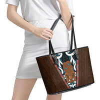 New Zealand Whakairo Leather Tote Bag Tiki Maori Carving Taniko Motifs LT14 - Polynesian Pride